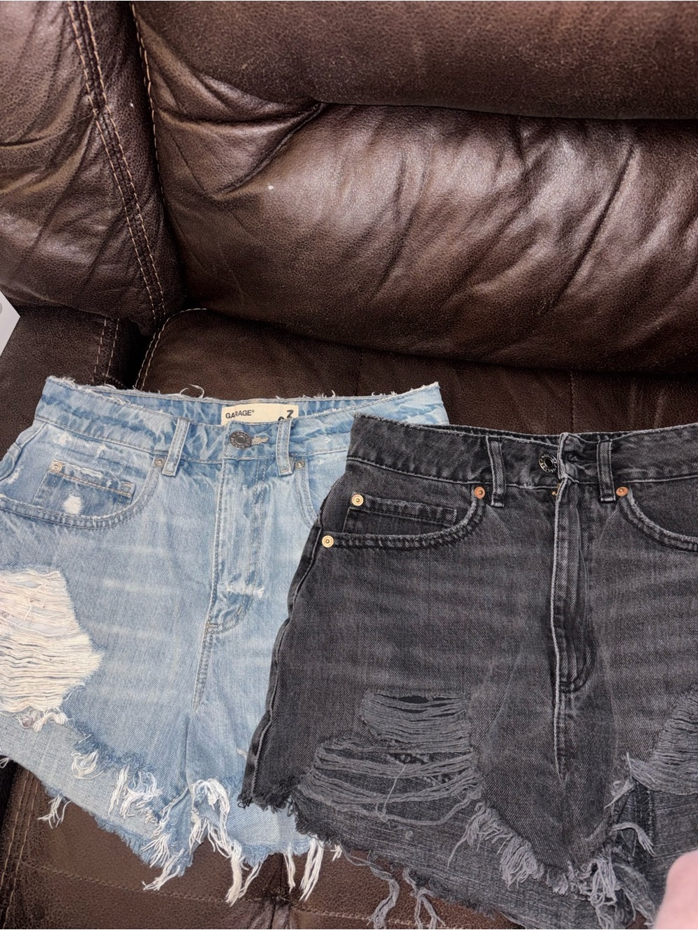 Garage Women's Distressed Denim Shorts & Skirt - Light Blue & Black